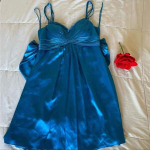 Marc Bouwer turquoise silk back tie mini dress Y2K